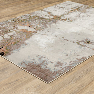 HomeRoots 2' Abstract Power Loom Runner Rug in Grey, Salmon Pink, Blue, Beige & Green - Stain Resistant Design 8' X 11' 508584