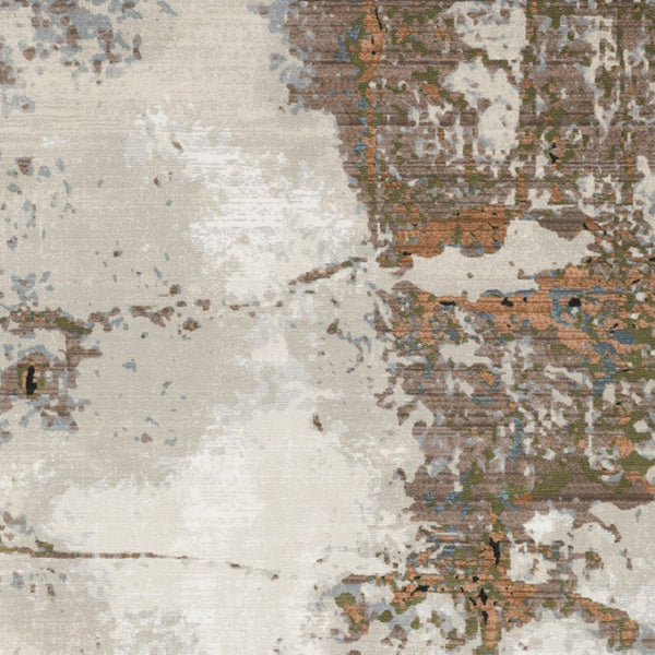 HomeRoots 2' Abstract Power Loom Runner Rug in Grey, Salmon Pink, Blue, Beige & Green - Stain Resistant Design 10' X 13' 508585