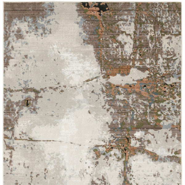 HomeRoots 2' Abstract Power Loom Runner Rug in Grey, Salmon Pink, Blue, Beige & Green - Stain Resistant Design 10' X 13' 508585