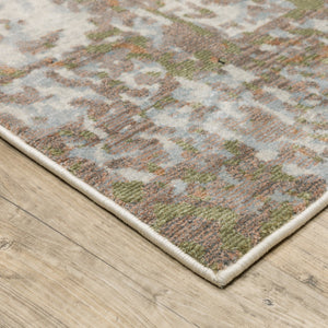 HomeRoots 2' Abstract Power Loom Runner Rug in Grey, Salmon Pink, Blue, Beige & Green - Stain Resistant Design 10' X 13' 508585