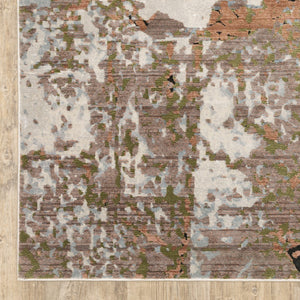 HomeRoots 2' Abstract Power Loom Runner Rug in Grey, Salmon Pink, Blue, Beige & Green - Stain Resistant Design 10' X 13' 508585