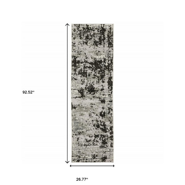 HomeRoots 2' Modern Grey Charcoal Abstract Runner Rug - Stain-Resistant, Durable, Perfect for High-Traffic Areas 2'3" x 7'6" 508586
