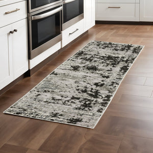 HomeRoots 2' Modern Grey Charcoal Abstract Runner Rug - Stain-Resistant, Durable, Perfect for High-Traffic Areas 2'3" x 7'6" 508586