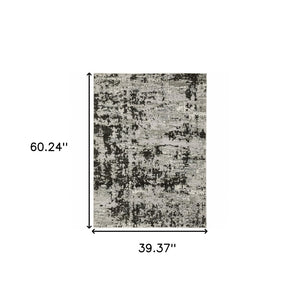 HomeRoots 2' Modern Grey Charcoal Abstract Runner Rug - Stain-Resistant, Durable, Perfect for High-Traffic Areas 3' x 5' 508587