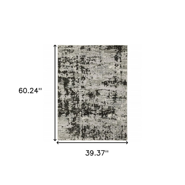 HomeRoots 2' Modern Grey Charcoal Abstract Runner Rug - Stain-Resistant, Durable, Perfect for High-Traffic Areas 3' x 5' 508587