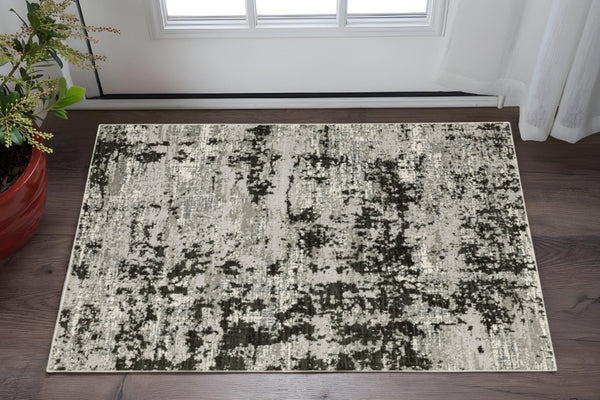 HomeRoots 2' Modern Grey Charcoal Abstract Runner Rug - Stain-Resistant, Durable, Perfect for High-Traffic Areas 3' x 5' 508587