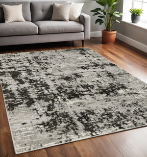 HomeRoots 2' Modern Grey Charcoal Abstract Runner Rug - Stain-Resistant, Durable, Perfect for High-Traffic Areas 5' X 8' 508588