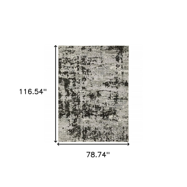 HomeRoots 2' Modern Grey Charcoal Abstract Runner Rug - Stain-Resistant, Durable, Perfect for High-Traffic Areas 7' X 10' 508589