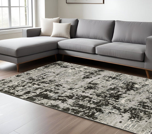HomeRoots 2' Modern Grey Charcoal Abstract Runner Rug - Stain-Resistant, Durable, Perfect for High-Traffic Areas 8' X 11' 508590