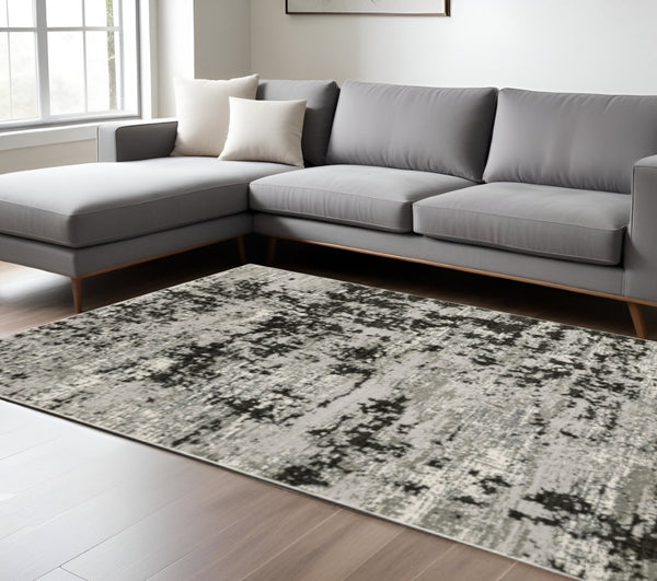 HomeRoots 2' Modern Grey Charcoal Abstract Runner Rug - Stain-Resistant, Durable, Perfect for High-Traffic Areas 10' X 13' 508591
