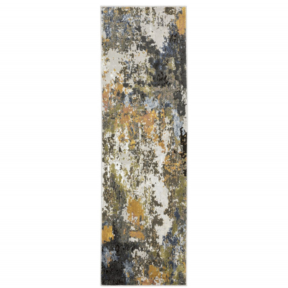 HomeRoots 2' Abstract Power Loom Stain-Resistant Runner Rug in Modern Colors for High-Traffic Areas Grey/ Multi 2'3" x 7'6" 508592