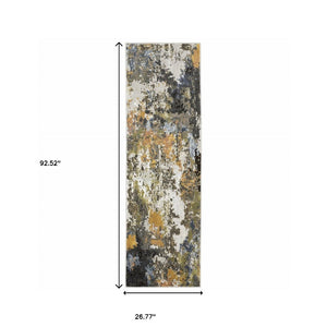 HomeRoots 2' Abstract Power Loom Stain-Resistant Runner Rug in Modern Colors for High-Traffic Areas Grey/ Multi 2'3" x 7'6" 508592