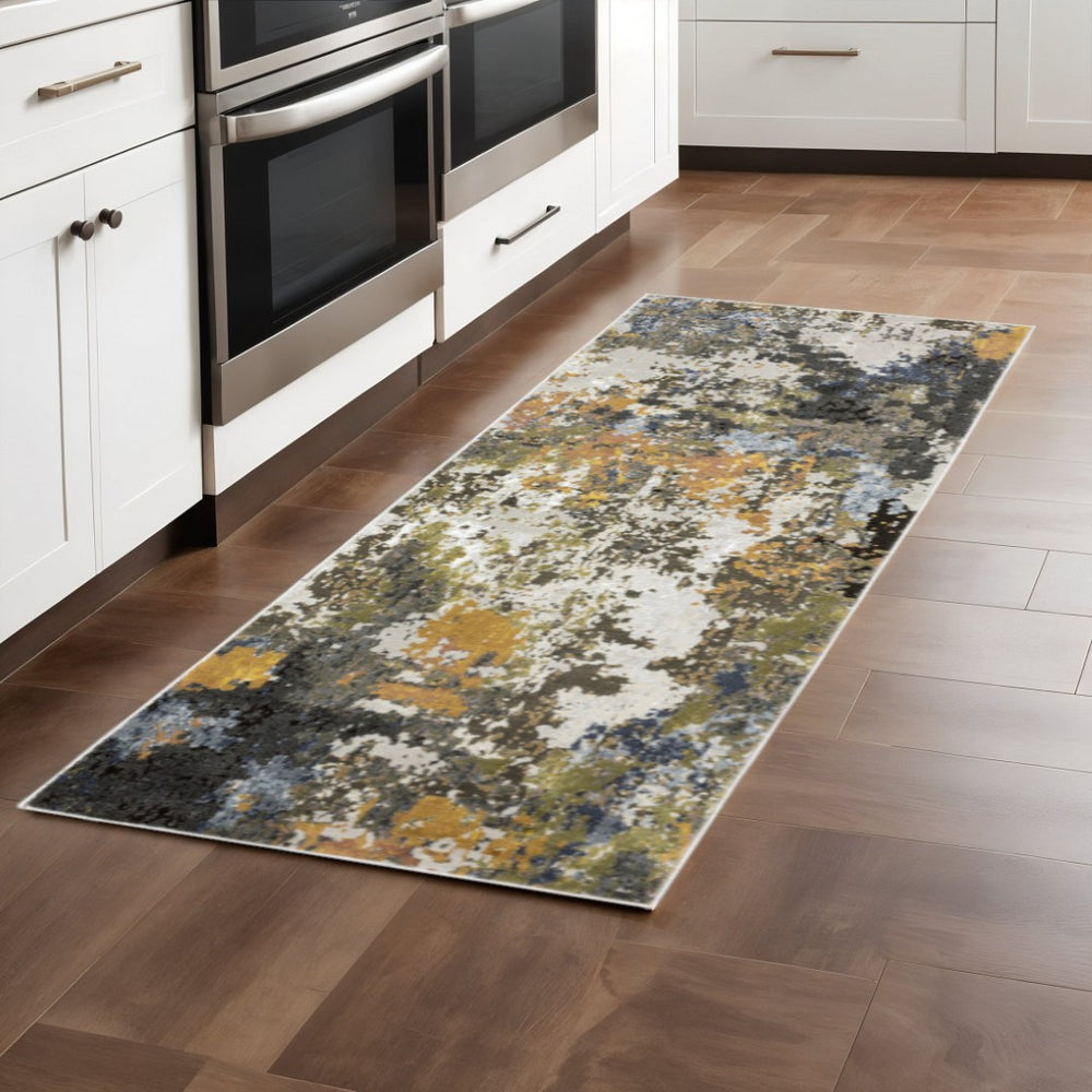 HomeRoots 2' Abstract Power Loom Stain-Resistant Runner Rug in Modern Colors for High-Traffic Areas Grey/ Multi 2'3" x 7'6" 508592