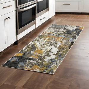 HomeRoots 2' Abstract Power Loom Stain-Resistant Runner Rug in Modern Colors for High-Traffic Areas Grey/ Multi 2'3" x 7'6" 508592