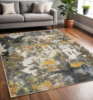 HomeRoots 2' Abstract Power Loom Stain-Resistant Runner Rug in Modern Colors for High-Traffic Areas 5' X 8' 508594