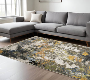HomeRoots 2' Abstract Power Loom Stain-Resistant Runner Rug in Modern Colors for High-Traffic Areas 8' X 11' 508596