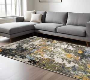 HomeRoots 2' Abstract Power Loom Stain-Resistant Runner Rug in Modern Colors for High-Traffic Areas 10' X 13' 508597