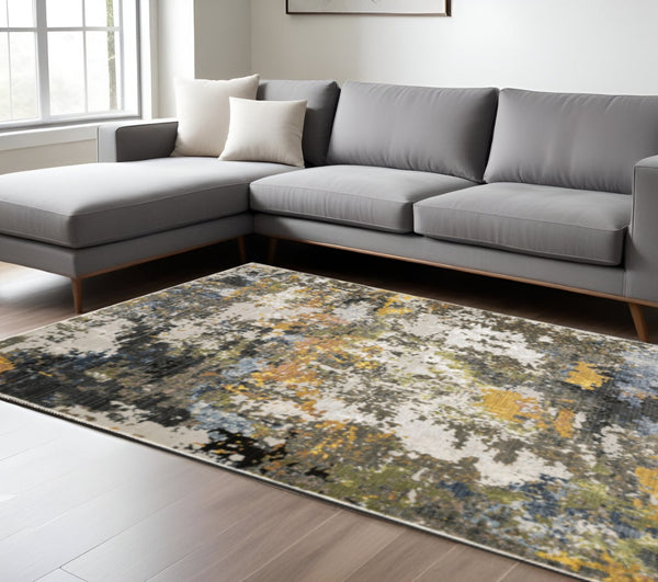 HomeRoots 2' Abstract Power Loom Stain-Resistant Runner Rug in Modern Colors for High-Traffic Areas 10' X 13' 508597