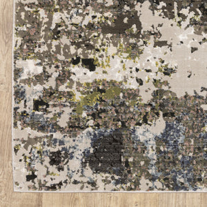 HomeRoots 2' Abstract Power Loom Stain-Resistant Runner Rug in Modern Colors for High-Traffic Areas Grey/ Green 2'3" x 7'6" 508598