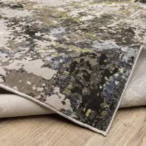 HomeRoots 2' Abstract Power Loom Stain-Resistant Runner Rug in Modern Colors for High-Traffic Areas Grey/ Green 2'3" x 7'6" 508598