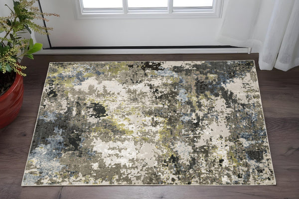 HomeRoots 2' Abstract Power Loom Stain-Resistant Runner Rug in Modern Colors for High-Traffic Areas 3' x 5' 508599