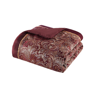 English Elm 12 Piece Comforter Set - Luxurious Burnt Red Jacquard With Cotton Sheets For California King Bed B035128828