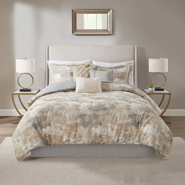 JLA Home Madison Park - 7 Beacon Madison Park Comforter Set — Textured Cotton-Blend Ottoman Weave, Abstract Neutrals, OEKO-TEX Certified 92 L x 104 W x 1.5H MP10-7383