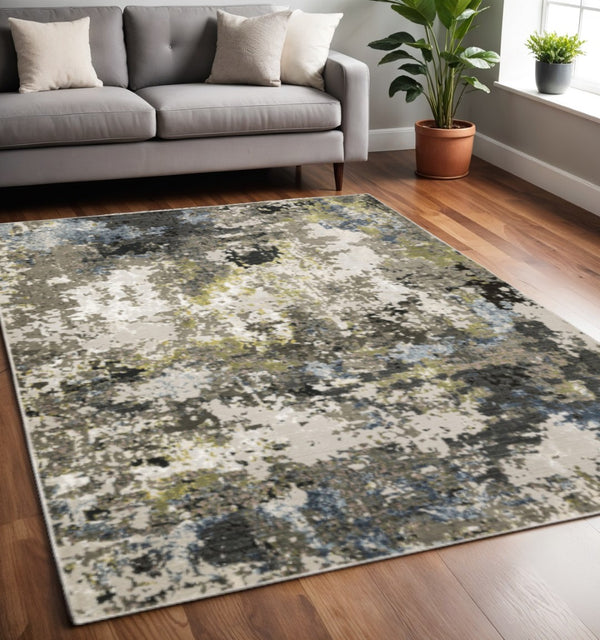 HomeRoots 2' Abstract Power Loom Stain-Resistant Runner Rug in Modern Colors for High-Traffic Areas 5' X 8' 508600