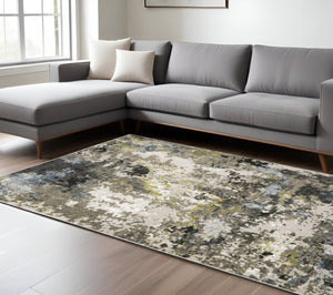HomeRoots 2' Abstract Power Loom Stain-Resistant Runner Rug in Modern Colors for High-Traffic Areas 8' X 11' 508602