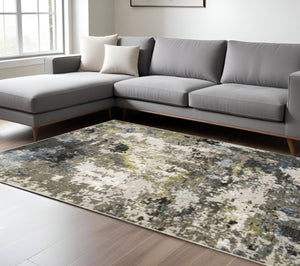 HomeRoots 2' Abstract Power Loom Stain-Resistant Runner Rug in Modern Colors for High-Traffic Areas 10' X 13' 508603