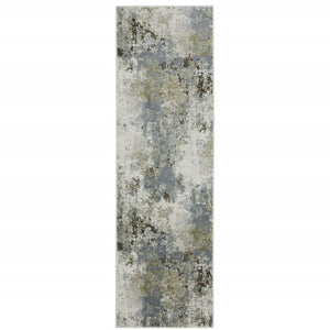 HomeRoots 2' Contemporary Abstract Power Loom Runner Rug in Soothing Blue, Grey, Green & Beige Colors 2'3" x 7'6" 508604