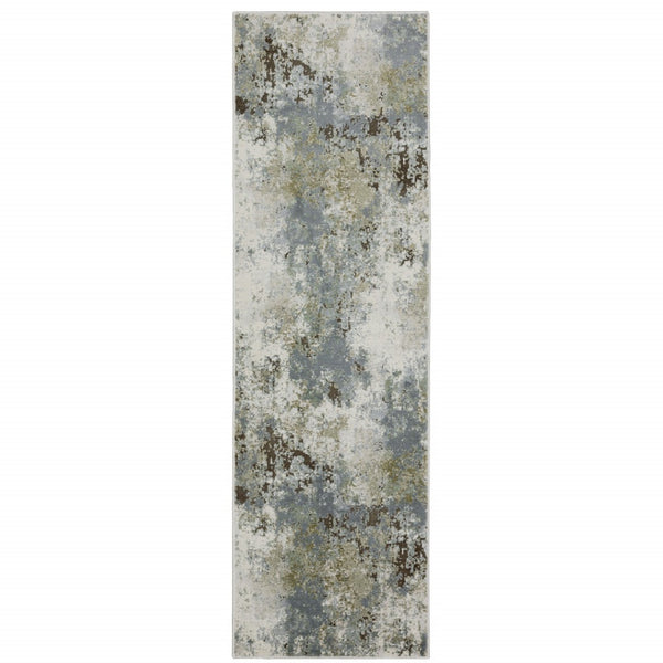 HomeRoots 2' Contemporary Abstract Power Loom Runner Rug in Soothing Blue, Grey, Green & Beige Colors 2'3" x 7'6" 508604