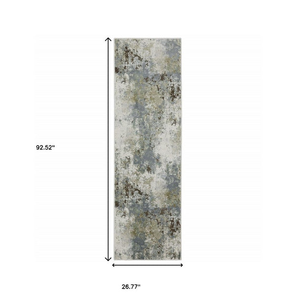 HomeRoots 2' Contemporary Abstract Power Loom Runner Rug in Soothing Blue, Grey, Green & Beige Colors 2'3" x 7'6" 508604