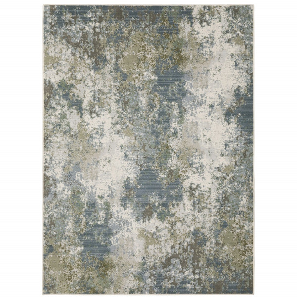 HomeRoots 2' Contemporary Abstract Power Loom Runner Rug in Soothing Blue, Grey, Green & Beige Colors 3' x 5' 508605