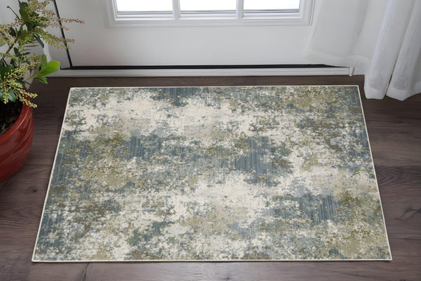 HomeRoots 2' Contemporary Abstract Power Loom Runner Rug in Soothing Blue, Grey, Green & Beige Colors 3' x 5' 508605