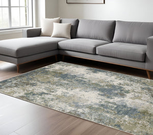 HomeRoots 2' Contemporary Abstract Power Loom Runner Rug in Soothing Blue, Grey, Green & Beige Colors 7' X 10' 508607