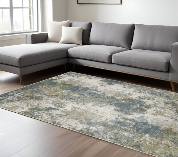 HomeRoots 2' Contemporary Abstract Power Loom Runner Rug in Soothing Blue, Grey, Green & Beige Colors 7' X 10' 508607
