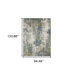 HomeRoots 2' Contemporary Abstract Power Loom Runner Rug in Soothing Blue, Grey, Green & Beige Colors 7'10" x 10'10" 508608