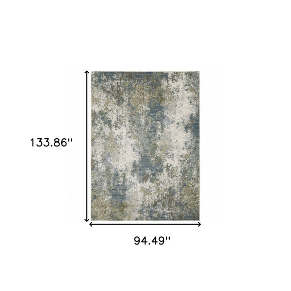 HomeRoots 2' Contemporary Abstract Power Loom Runner Rug in Soothing Blue, Grey, Green & Beige Colors 7'10" x 10'10" 508608