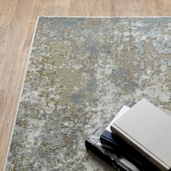 HomeRoots 2' Contemporary Abstract Power Loom Runner Rug in Soothing Blue, Grey, Green & Beige Colors 10' X 13' 508609