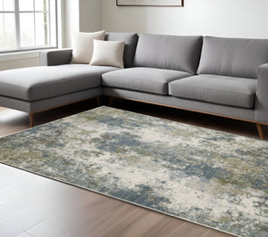 HomeRoots 2' Contemporary Abstract Power Loom Runner Rug in Soothing Blue, Grey, Green & Beige Colors 10' X 13' 508609
