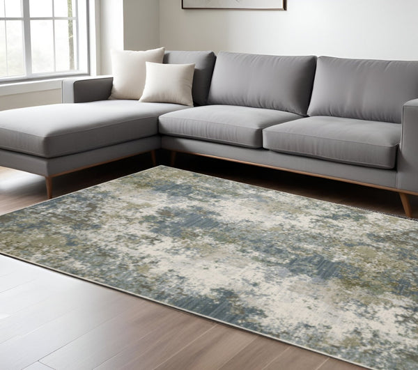 HomeRoots 2' Contemporary Abstract Power Loom Runner Rug in Soothing Blue, Grey, Green & Beige Colors 10' X 13' 508609