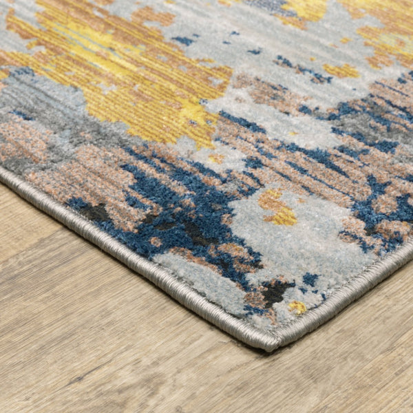 HomeRoots 2' Abstract Multi-Tone Power Loom Runner Rug in Yellow, Gold, Blue, Grey, Brown & Beige Decorate Spaces 2'3" x 7'6" 508610