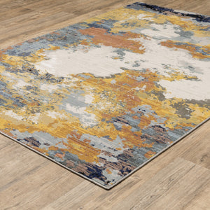 HomeRoots 2' Abstract Multi-Tone Power Loom Runner Rug in Yellow, Gold, Blue, Grey, Brown & Beige Decorate Spaces 3' x 5' 508611