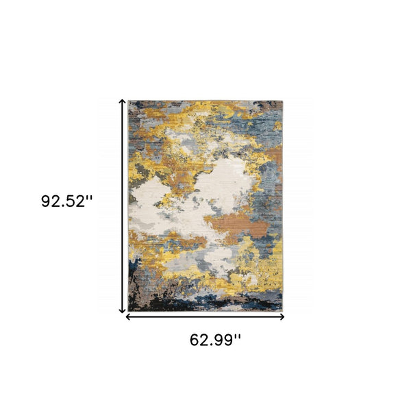 HomeRoots 2' Abstract Multi-Tone Power Loom Runner Rug in Yellow, Gold, Blue, Grey, Brown & Beige Decorate Spaces 5' X 8' 508612