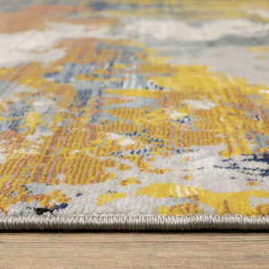 HomeRoots 2' Abstract Multi-Tone Power Loom Runner Rug in Yellow, Gold, Blue, Grey, Brown & Beige Decorate Spaces 5' X 8' 508612
