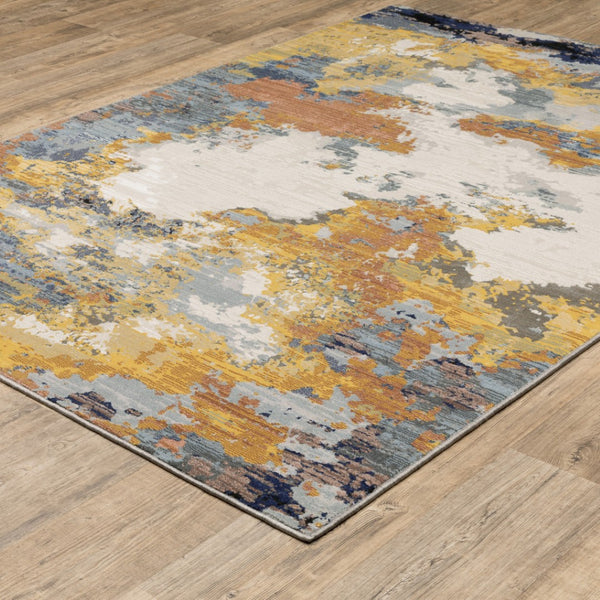 HomeRoots 2' Abstract Multi-Tone Power Loom Runner Rug in Yellow, Gold, Blue, Grey, Brown & Beige Decorate Spaces 5' X 8' 508612
