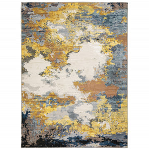 HomeRoots 2' Abstract Multi-Tone Power Loom Runner Rug in Yellow, Gold, Blue, Grey, Brown & Beige Decorate Spaces 7' X 10' 508613