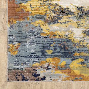 HomeRoots 2' Abstract Multi-Tone Power Loom Runner Rug in Yellow, Gold, Blue, Grey, Brown & Beige Decorate Spaces 7' X 10' 508613