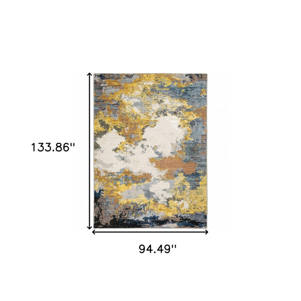 HomeRoots 2' Abstract Multi-Tone Power Loom Runner Rug in Yellow, Gold, Blue, Grey, Brown & Beige Decorate Spaces 8' X 11' 508614